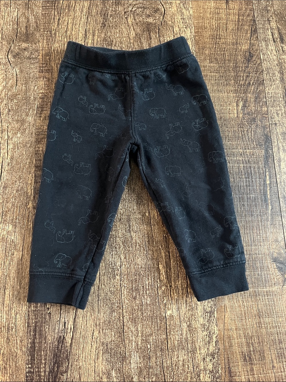 Carter's Black Jogger Pants with Subtle Elephant Outline